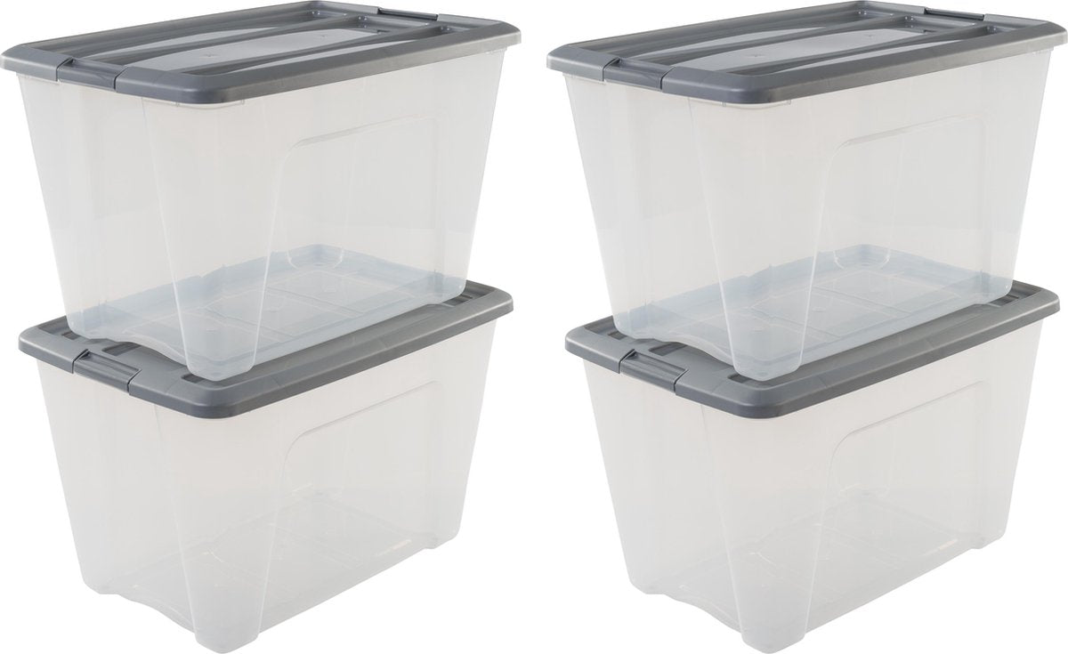 Boîte de rangement Iris new topbox - 60l - plastique - argent transparent - lot de 4