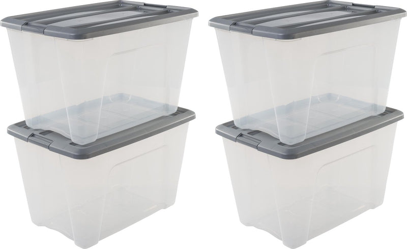 Boîte de rangement Iris new topbox - 60l - plastique - argent transparent - lot de 4