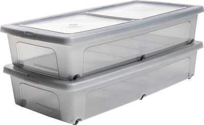 Boîte de rangement Iris clearbox - sous le lit - 35l - plastique - gris transparent - à roulettes - lot de 2
