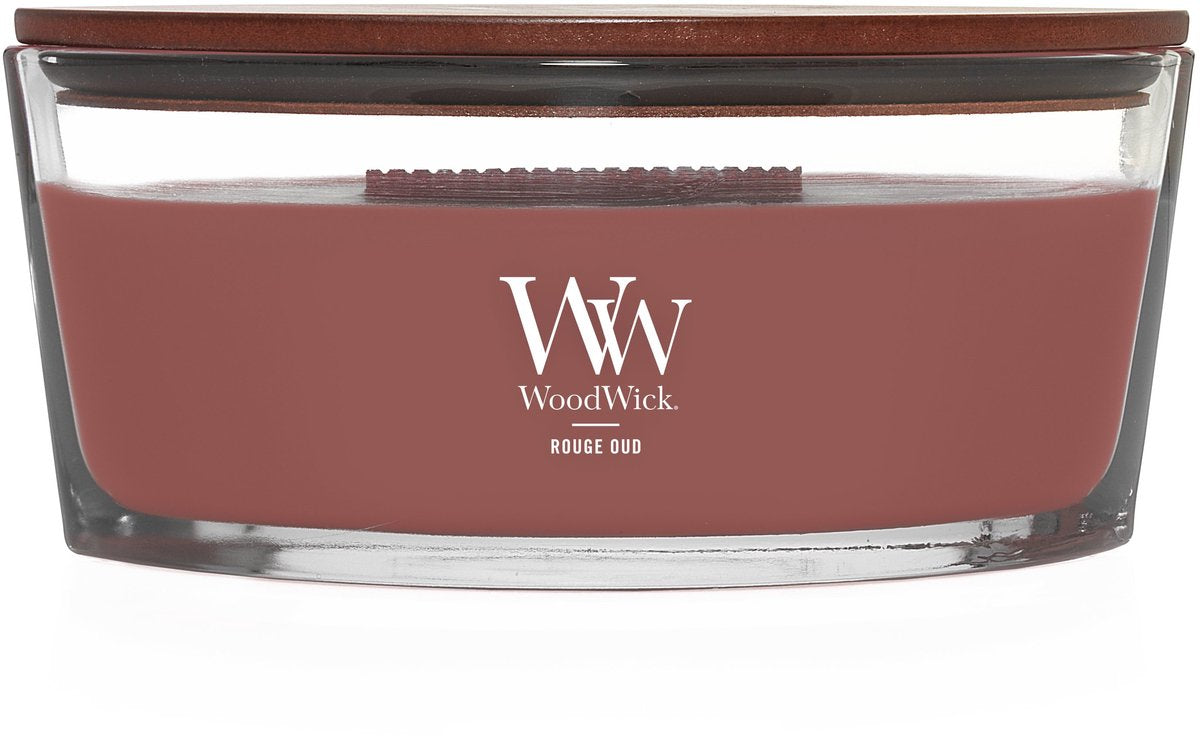 Bougie parfumée Woodwick Hearthwick Flame Ellipse - Rouge Old - 50 heures de combustion