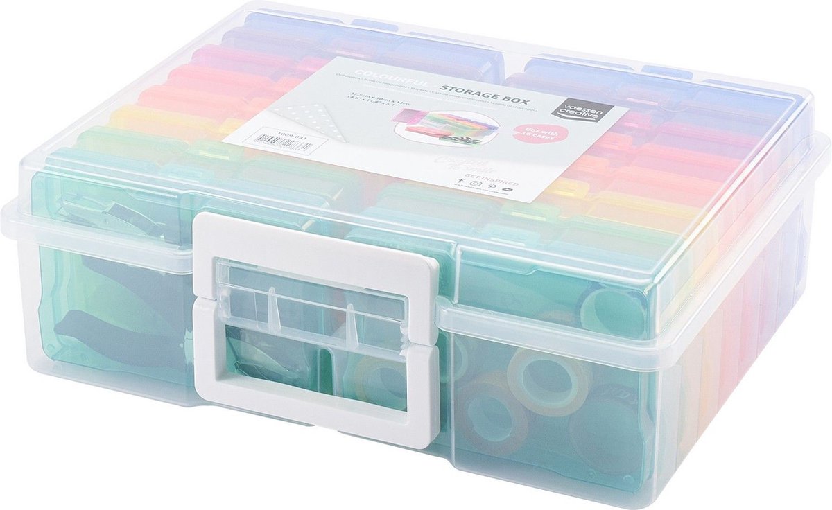 Vaessen creative • boîte de rangement avec 16 cassettes colorées