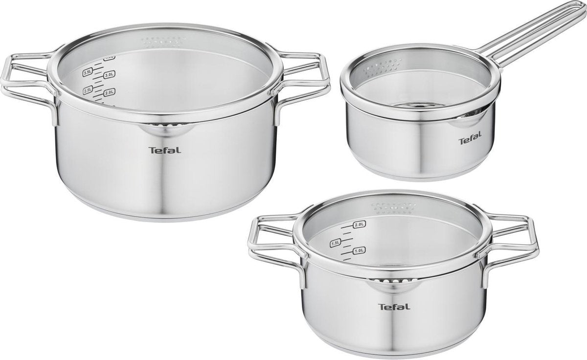 Tefal nordica - set de casseroles - 3 pièces - induction - acier inoxydable - convient à toutes les sources de chaleur