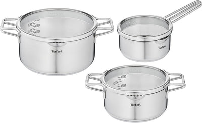 Tefal nordica - set de casseroles - 3 pièces - induction - acier inoxydable - convient à toutes les sources de chaleur
