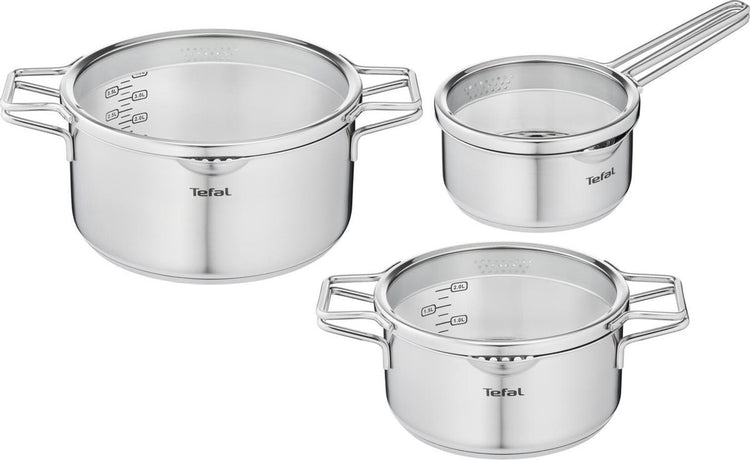 Tefal nordica - set de casseroles - 3 pièces - induction - acier inoxydable - convient à toutes les sources de chaleur