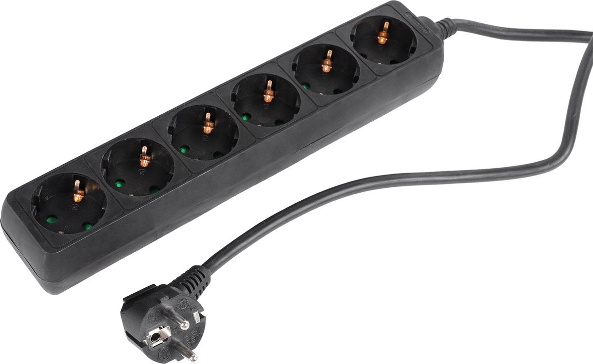 Multiprise Q-link - Rallonge 6 voies avec terre - 3 x 1,5 mm² - 5 m - noir