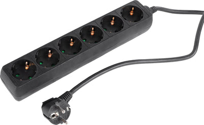 Multiprise Q-link - Rallonge 6 voies avec terre - 3 x 1,5 mm² - 5 m - noir