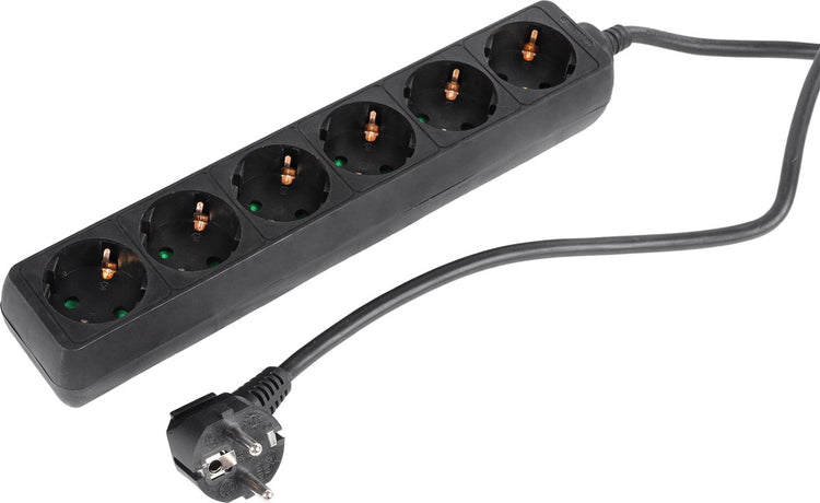 Multiprise Q-link - Rallonge 6 voies avec terre - 3 x 1,5 mm² - 5 m - noir