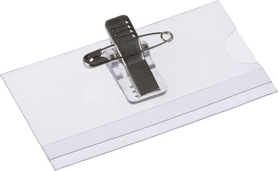 Clip porte-badge Europel + épingle - taille 75 x 40 mm - porte-carte - badge nominatif - transparent - 24 pièces