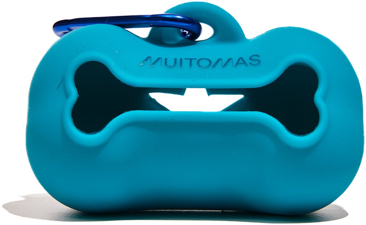 Porte-sac à crottes de chien Muitomas - silicone - hygiénique - avec mousqueton - avec 1 rouleau de sacs - bleu