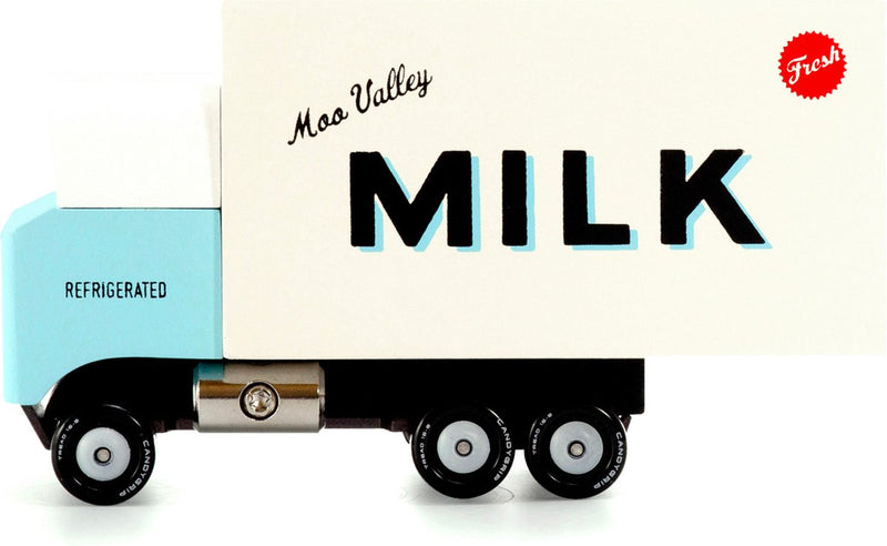 Candylab Toys Candycar World : camion à lait (T464) 13,5 x 4,8 x 7,6 cm, moulé sous pression en bois, dans une boîte cadeau, 3+