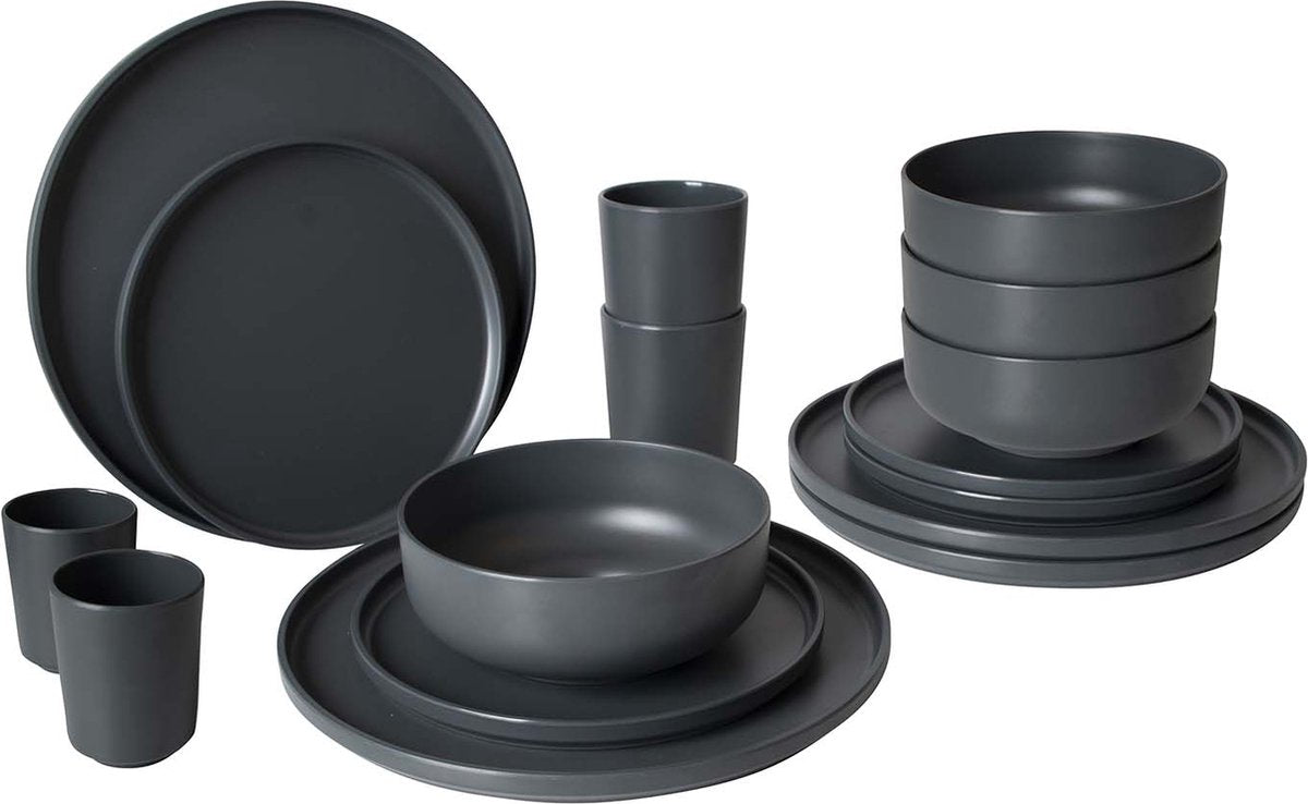 Bo-camp - industriel - vaisselle - patom - 16 pièces - anthracite