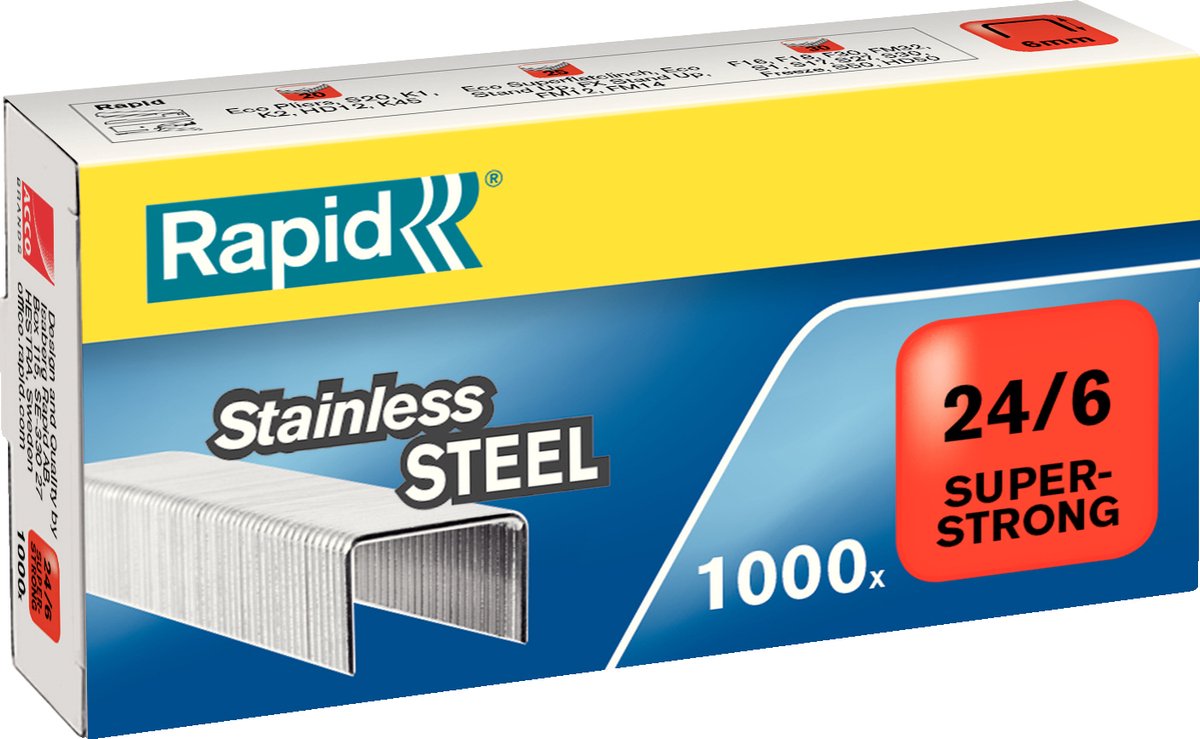 Agrafes Rapid super résistantes 24 6 mm - 1000 agrafes - acier inoxydable