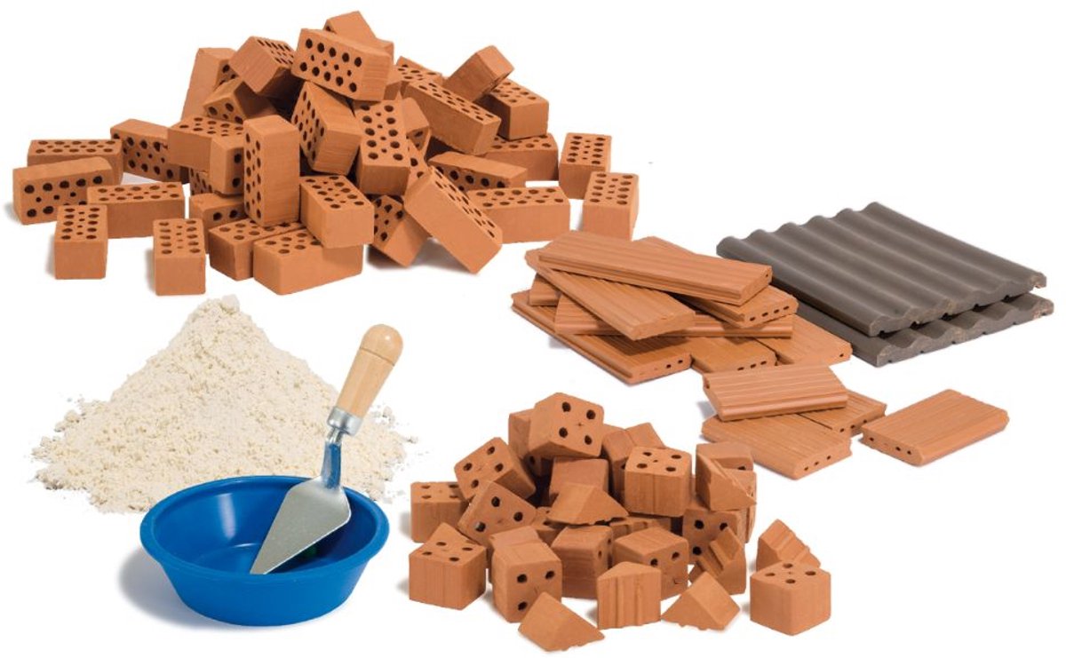 Coffret de construction Teifoc ® – set d'accessoires – 100 pièces – véritables mini briques avec ciment, bol et truelle – kit complémentaire pour jeux de construction – à partir de 6 ans