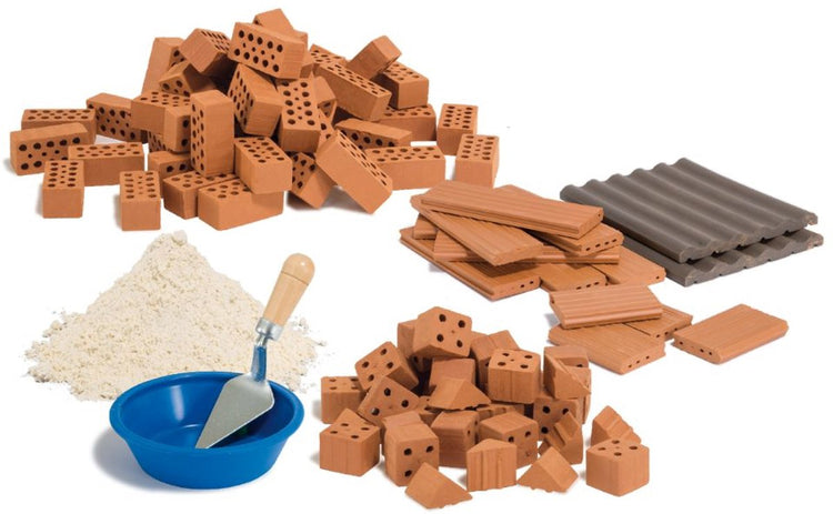 Coffret de construction Teifoc ® – set d'accessoires – 100 pièces – véritables mini briques avec ciment, bol et truelle – kit complémentaire pour jeux de construction – à partir de 6 ans