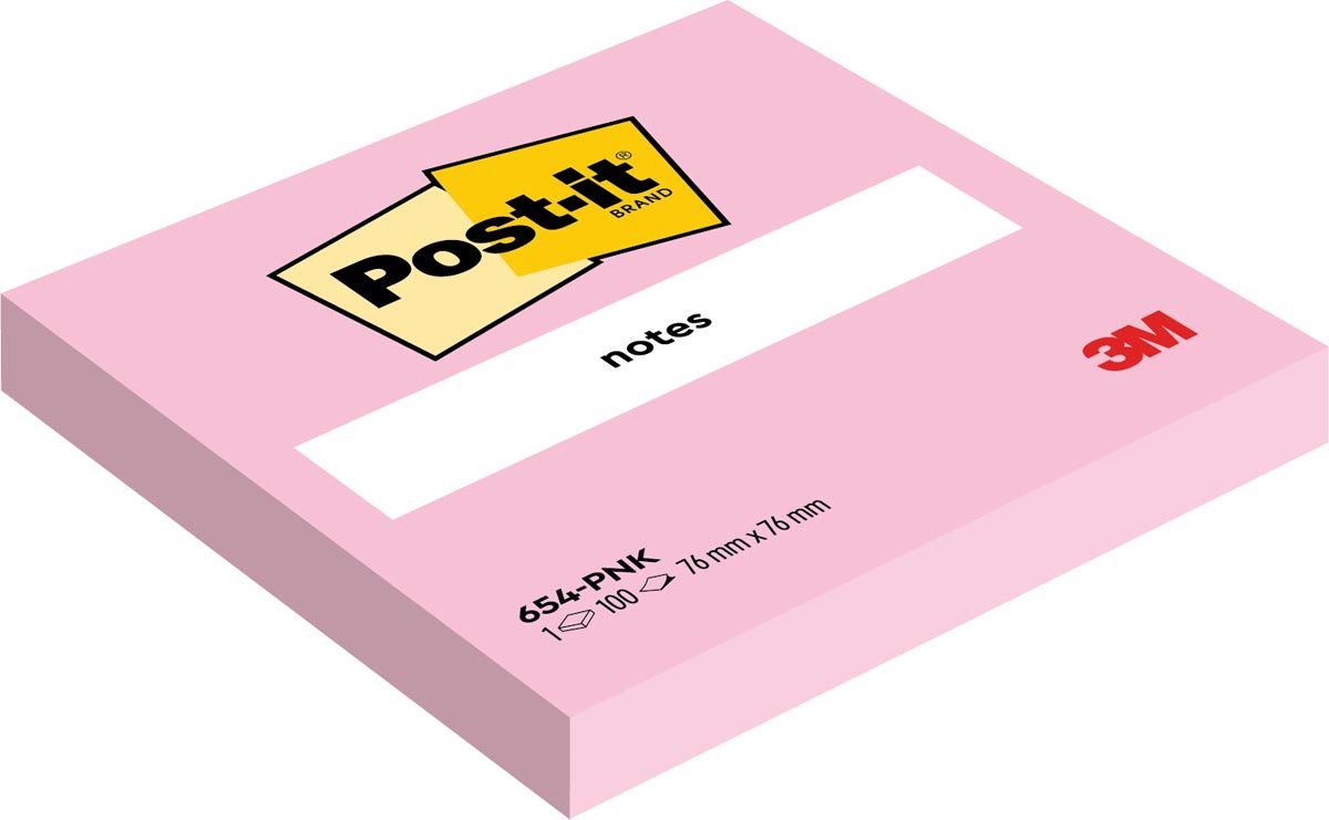 Bloc-notes Post-it 654 76x76mm rose 6 pièces