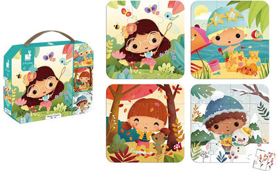 Janod - puzzle en carton - les quatre saisons - 6, 9, 12 et 16 pièces