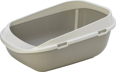 Bac à litière Flamingo xxl - gris garfy - pour grands chats - avec bord haut, tapis de sortie, bord amovible - fabriqué en Europe