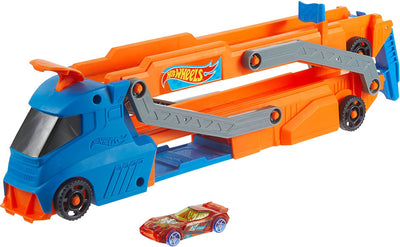 Transporteur urbain Hot Wheels avec piste de course - Lanceur de 9 voitures