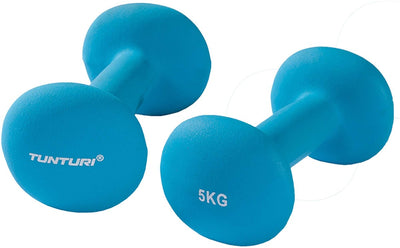 Set d'haltères Tunturi - 2 x 5,0 kg - néoprène - bleu fluor - incl. application de remise en forme gratuite