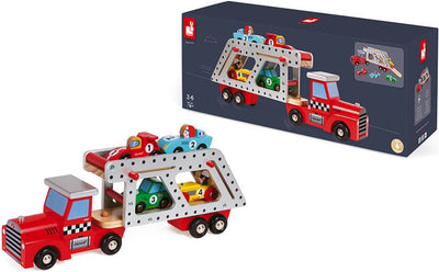 Janod - histoire - camion porte-voitures avec voitures de course