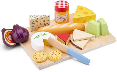 Woet ® planche à fromage jouet en bois - ensemble de jeu planche à découper, fromage, pain, craquelins aux figues - FSC - jouet éducatif nourriture - ensemble de découpe jouets de cuisine - à partir de 2 ans