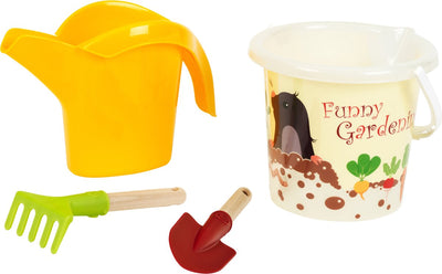 Klein Toys Little Foot Ensemble de Jardin de Sable - Seau à Sable 2 L, Pelle à Main, râteau à Main et arrosoir - Plastique recyclé - Multicolore