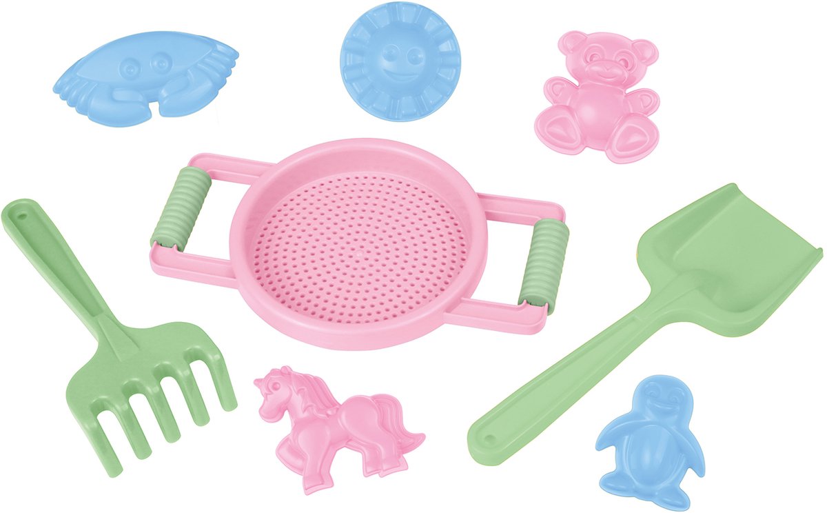 Ensemble de jeu bac à sable Lena 8 pièces de jouets en plastique colorés.