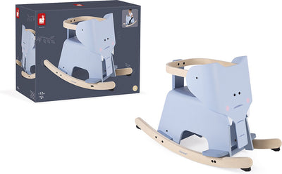 Janod - cheval à bascule éléphant - cet éléphant à bascule en bois ludique est idéal pour les plus petits - le système anti-basculement permet à votre enfant de jouer en toute sécurité - de longues balades à venir ! - convient à partir de 1 an
