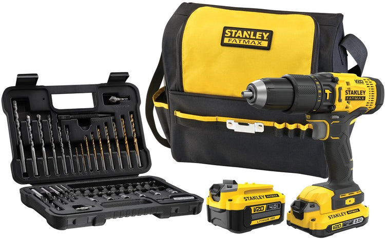 Tournevis Stanley Fatmax V20 18 V avec jeu d'accessoires de 50 pièces dans un sac souple (avec batterie 2,0 Ah et 4,0 Ah et chargeur) SFMCD711DMA-QW