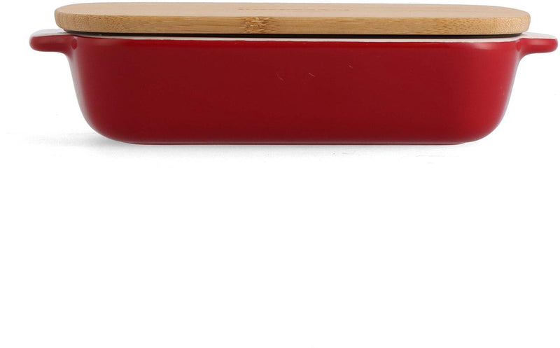 Plat à pâtisserie Kitchenaid avec couvercle en bambou - petit : 0,9 l - passe au micro-ondes et au four jusqu'à 260°c sans couvercle - rouge empereur