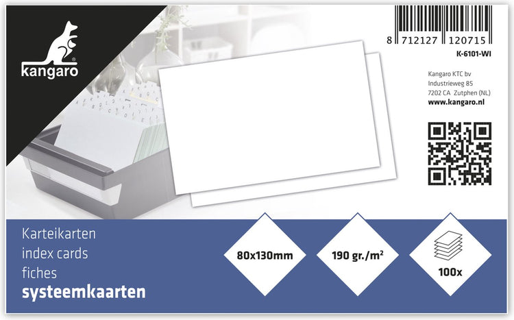 Fiche Kangaro - 80x130 mm - vierge - 190 grammes - paquet de 100 feuilles - k-6101-wi