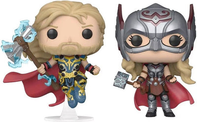 Funko thor - thor : amour et tonnerre pop ! Pack de 2 figurines de collection Thor Mighty Thor 9 cm - multicolore