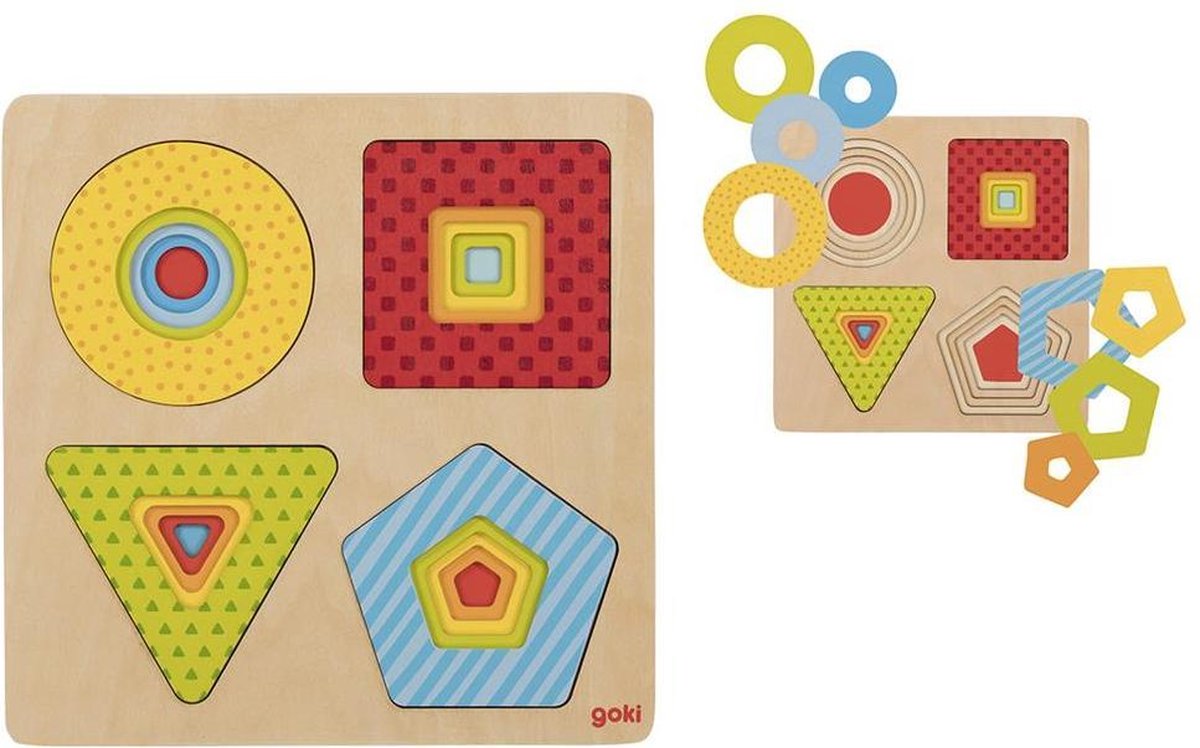 Goki Wooden Cose Puzzle Geométric Formes, 16e.