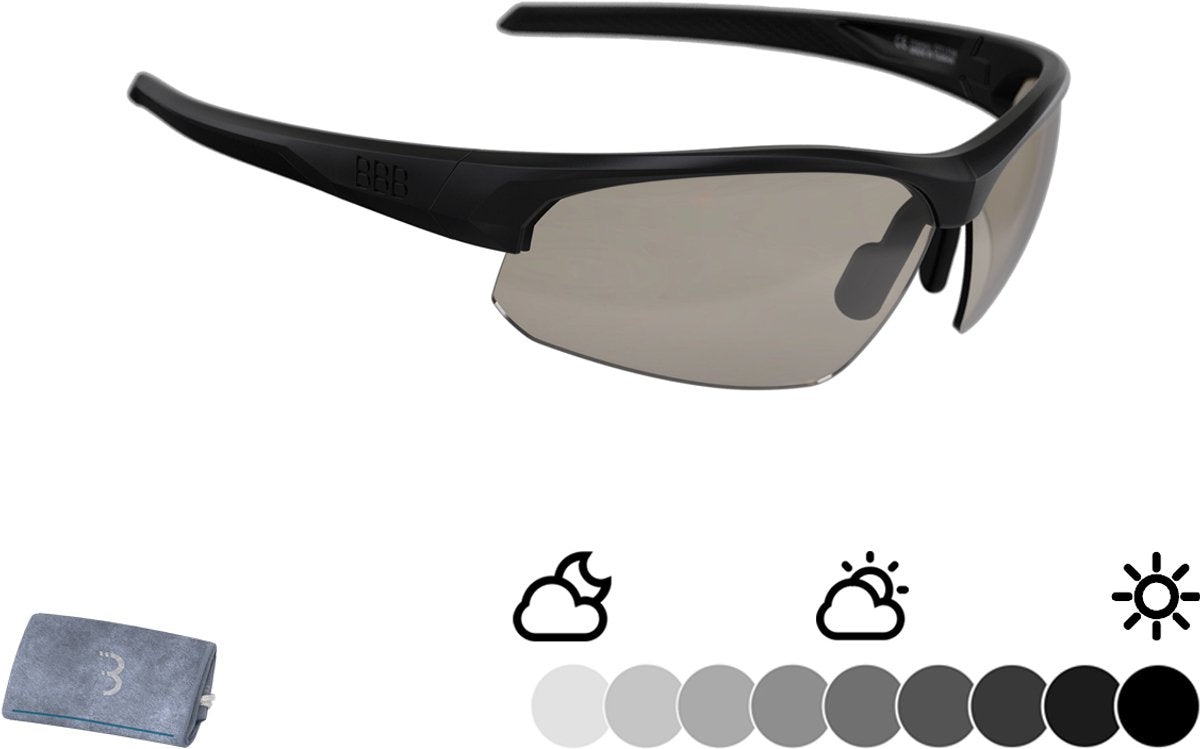Bbb cycling impressionner ph lunettes de cyclisme photochromatiques - lunettes de soleil avec verres photochromiques - nez réglable - noir mat - bsg-58ph