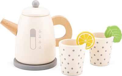 Woet ® bouilloire jouet en bois - ensemble de jeu comprenant 2 tasses avec citron et menthe - robot culinaire jouet pour enfants - FSC - jouets de cuisine de jeu de rôle - à partir de 3 ans