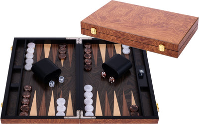 Backgammon Longfield 15 pouces - planche incrustée de bois d'aulne - caisse en bois de luxe - finition naturelle - coeur d'ange