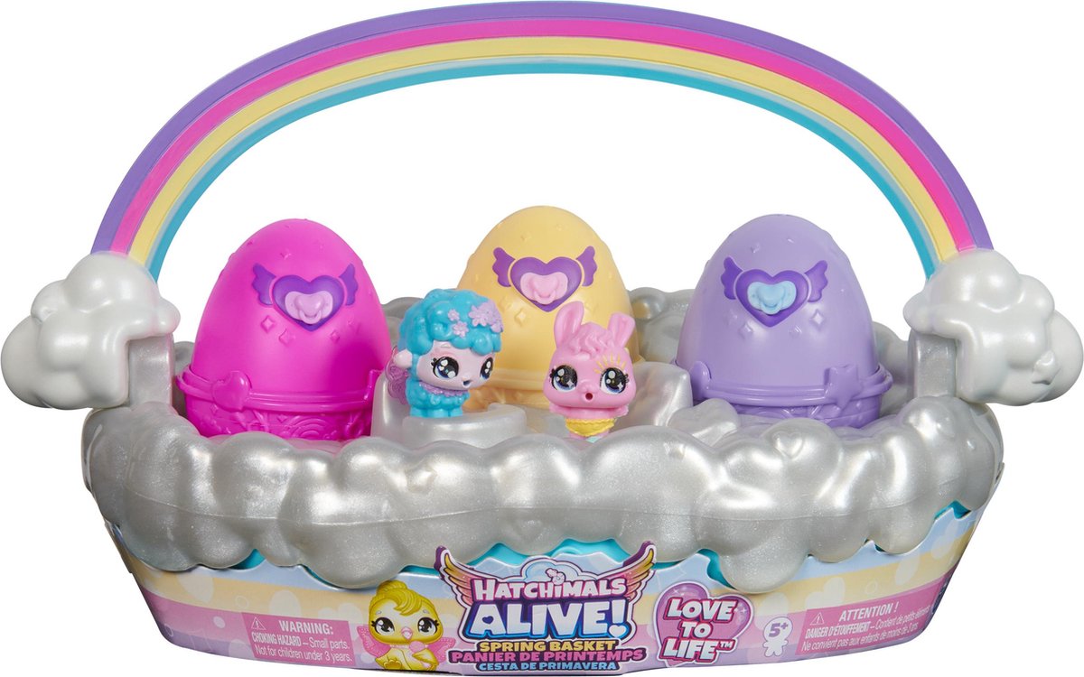 Hatchimals Alive - panier de printemps avec 6 figurines - 3 œufs qui éclosent d'eux-mêmes - jouets de Pâques
