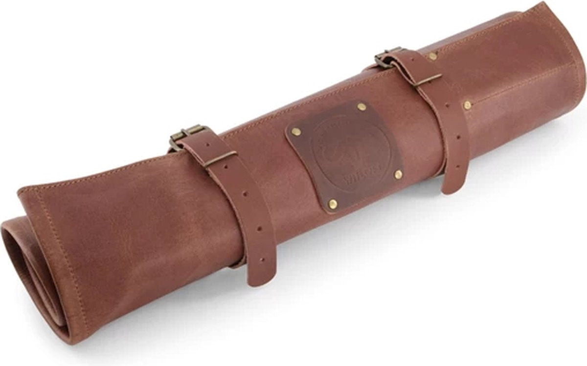 Sac à couteaux Witloft avec 9 compartiments - cuir de buffle - dossier à couteaux enroulable - portable avec sangle - cognac