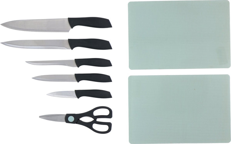 Set de couteaux Alpina - 8 pièces - couteau de chef, couteau à découper, couteau à désosser, couteau universel et couteau à éplucher - avec ciseaux - incl. 2 planches à découper