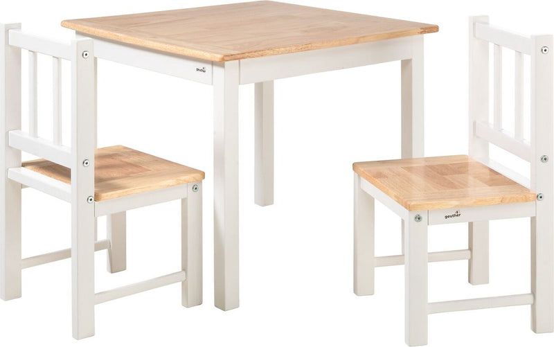 Geuther Chaises pour enfants pour tout-petits avec table pour enfants - Groupe de sièges pour enfants - Groupe de sièges pour enfants 3 pièces en bois - Table à peindre pour enfants - blanc