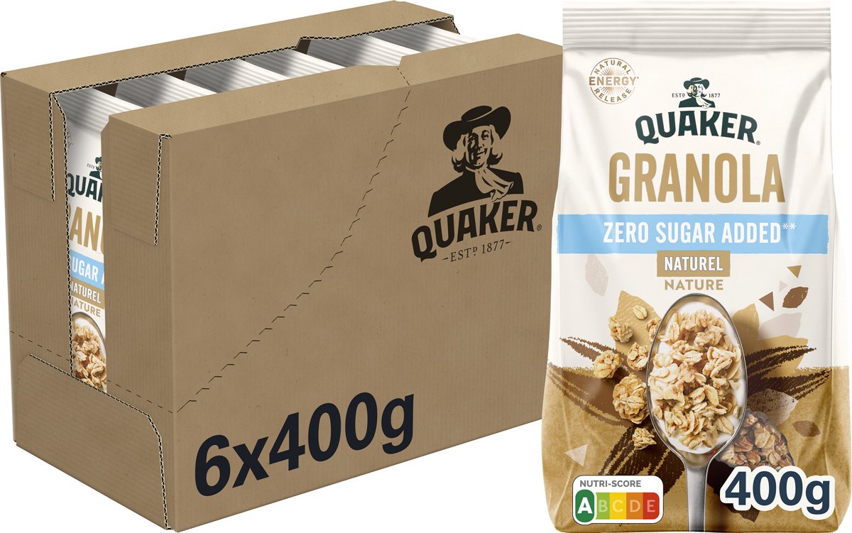 Quaker granola zéro sucre ajouté naturel - céréales pour petit déjeuner - 6 x 400 grammes