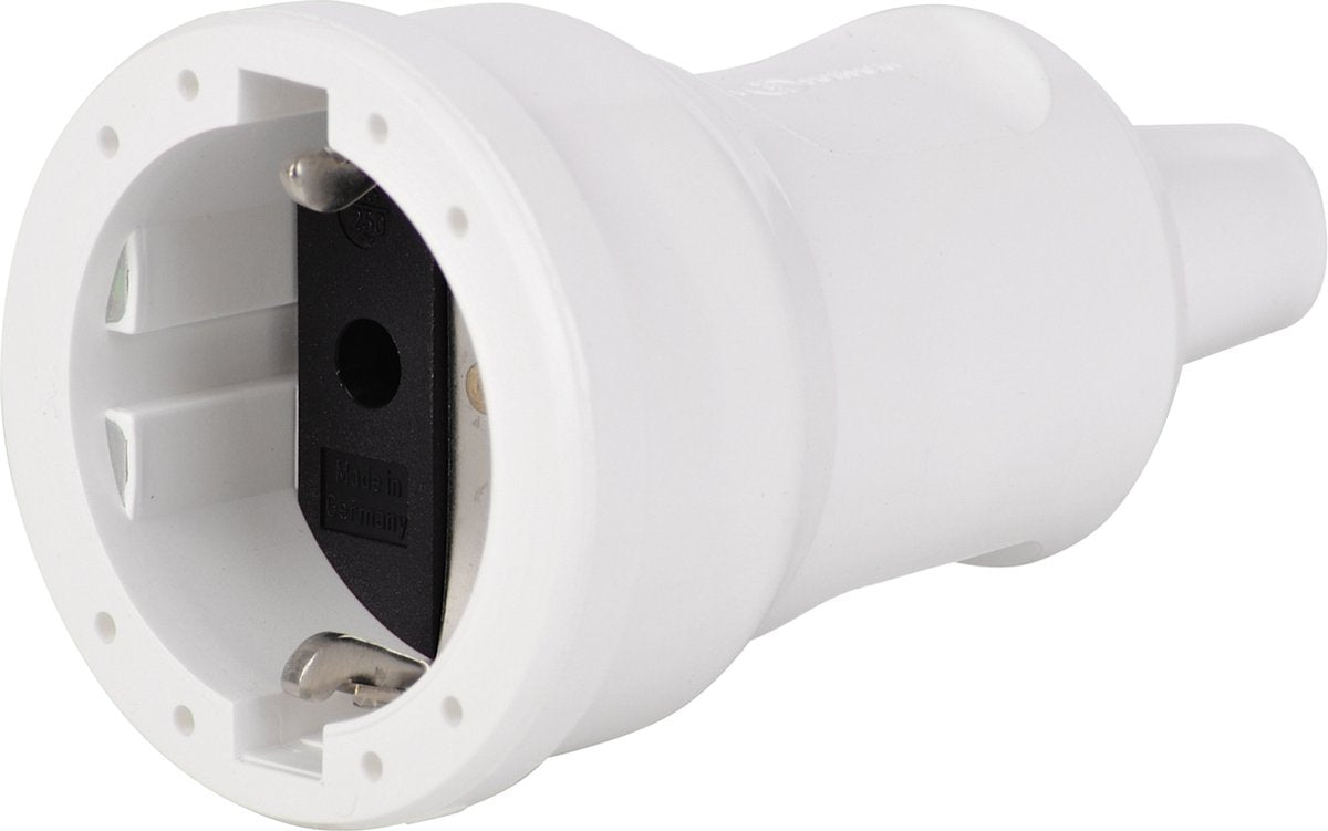 Scanpart prise libre mise à la terre - pour cordon - 250 v - droite - caoutchouc - étanche aux éclaboussures - blanc - 10a 16a