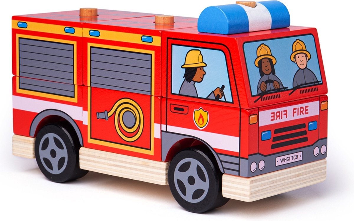 Bigjigs en bois d'empilement de pompiers