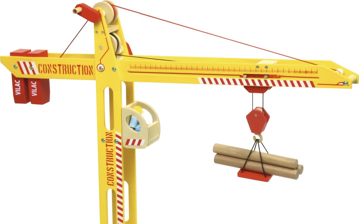Vilac grande grue jouet en bois avec accessoires - 80cm h.