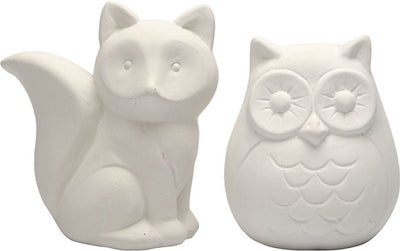 Creativ company tirelire animal, hibou et renard, h: 9 cm, blanc, 2 pièces 1 boîte