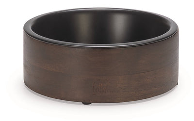 Conçu par lotte milani - bol de nourriture pour chien - bois acier inoxydable - noir - 14x14x5,5 cm - 370 ml