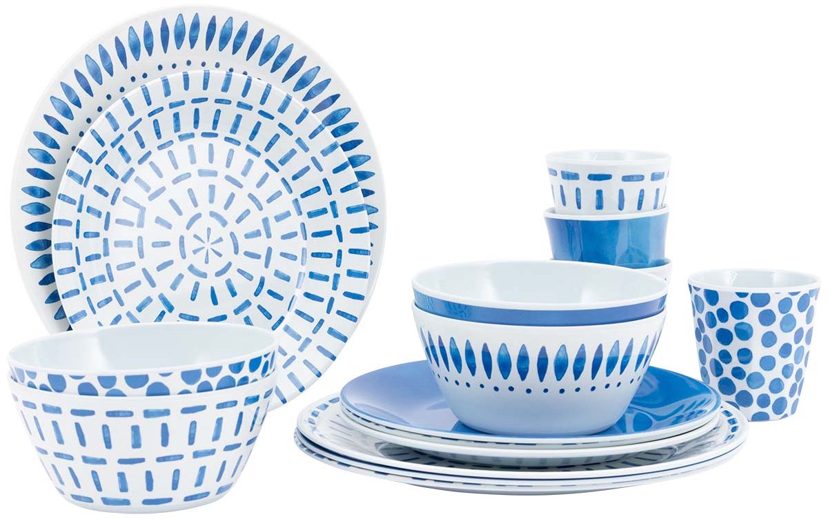 Vaisselle Bo-camp - mix match - 16 pièces - mélamine - bleu - brise