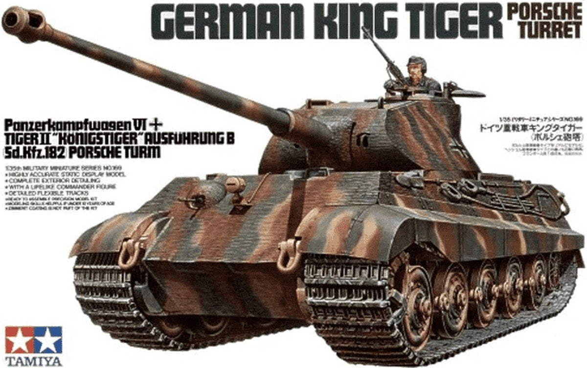 Tamiya modèle kit voiture - 35169 allemand sdkfz.182 königstiger porsche tank avec figurine en plastique - 1:35 - modèle kit