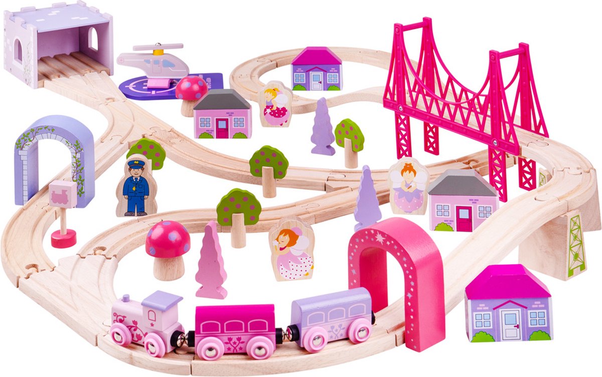 Bigjigs en bois ensemble de train en rose