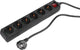 Multiprise Q-link avec interrupteur - Rallonge 6 voies avec terre de protection - 3 x 1,5 mm - 5 m - noir